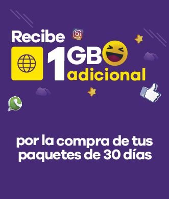 Recibe 1GB GRATIS por la compra de tus paquetes de 30 días