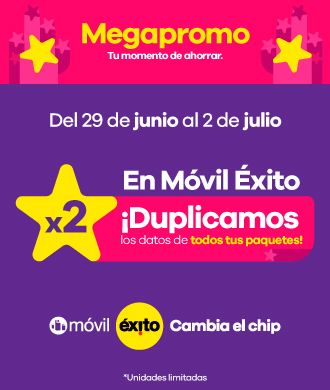 del 29 de junio al 2 de julio en movil exito duplicamos los datos de todos tus paquetes