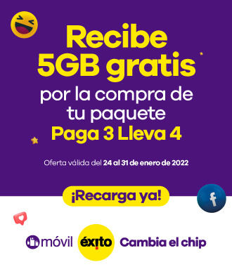 Recibe 5GB GRATIS Por compra de tu paquete pague 3 lleve 4