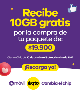 Recibe 10GB gratis por la compra de tu paquete de $19.900