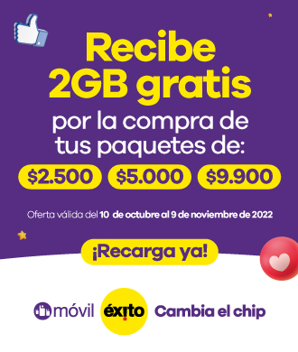 Recibe 2GB gratis por la compra de tus paquetes de $2.500, $5.000 y $9.900