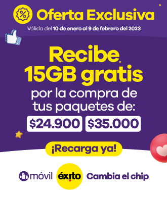 paquete 15GB gratis por la compra de tus paquetes de $24.900 y $35.000